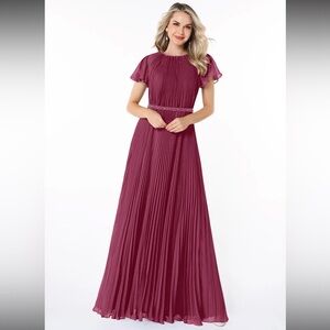 Azazie Purple Flutter Sleeve Maxi Gown